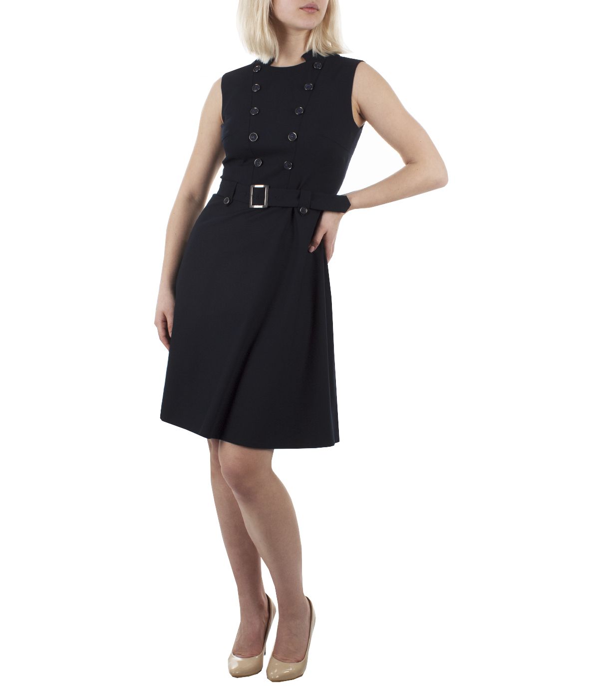DRESSSleeveless skater dress with double-breasted fastening  and integrated textile belt 3